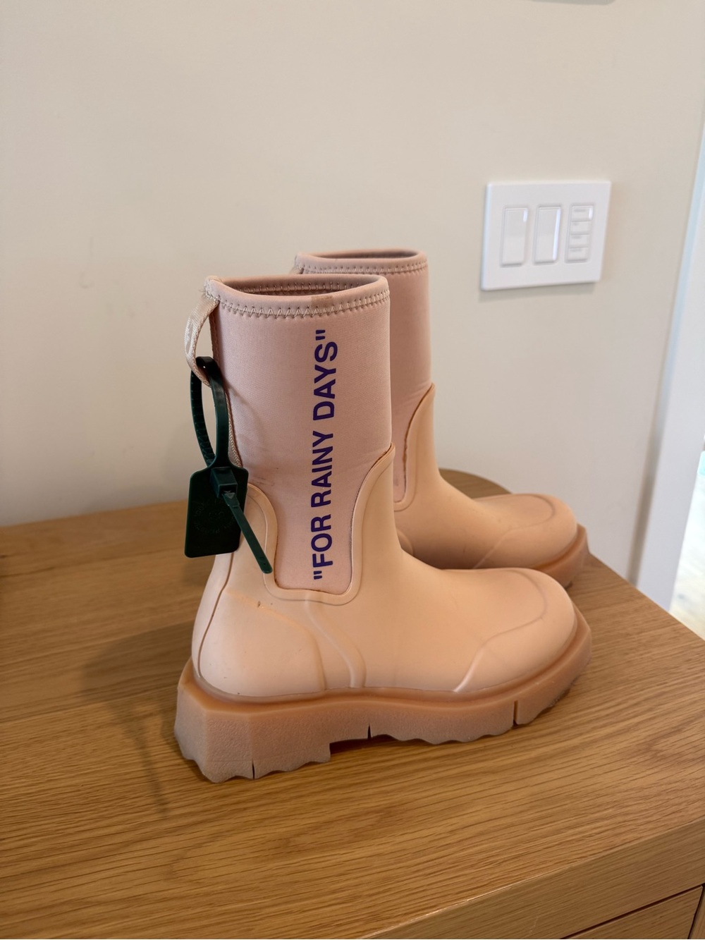 Off-White Pink 'For Rainy Days' Women's Rain Boots